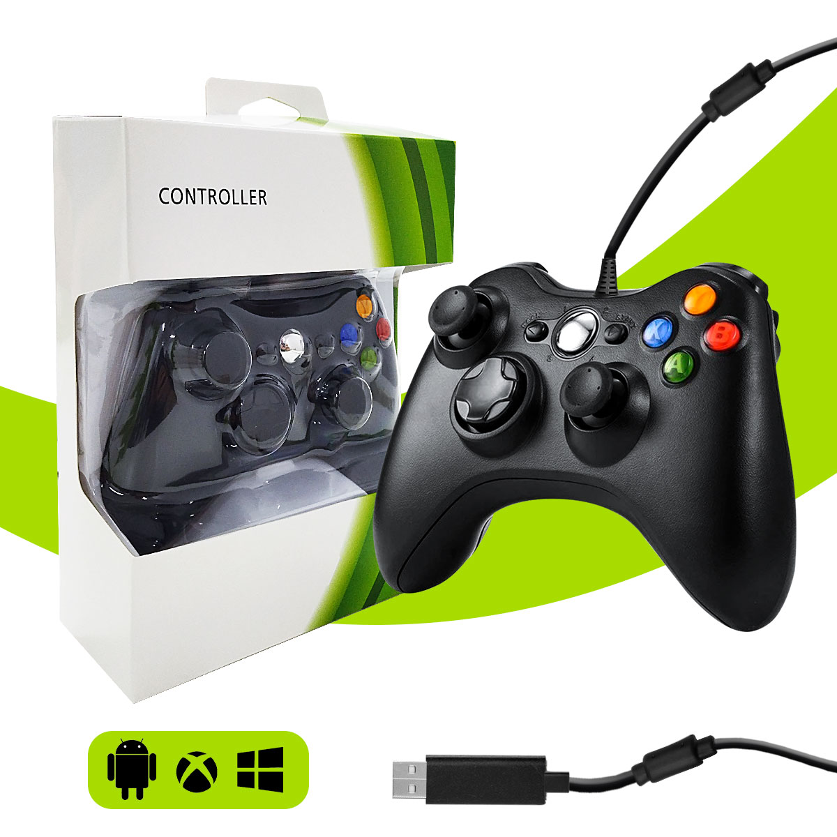 Controle Xbox 360 Pc Notebook Celular Com Fio Joystick - Single