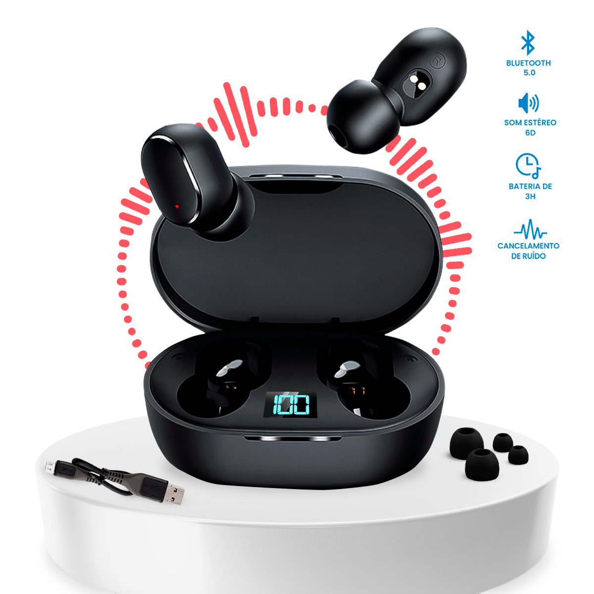 Fone De Ouvido Bluetooth 5.0 In-Ear Sem Fio com Microfone - Supreo