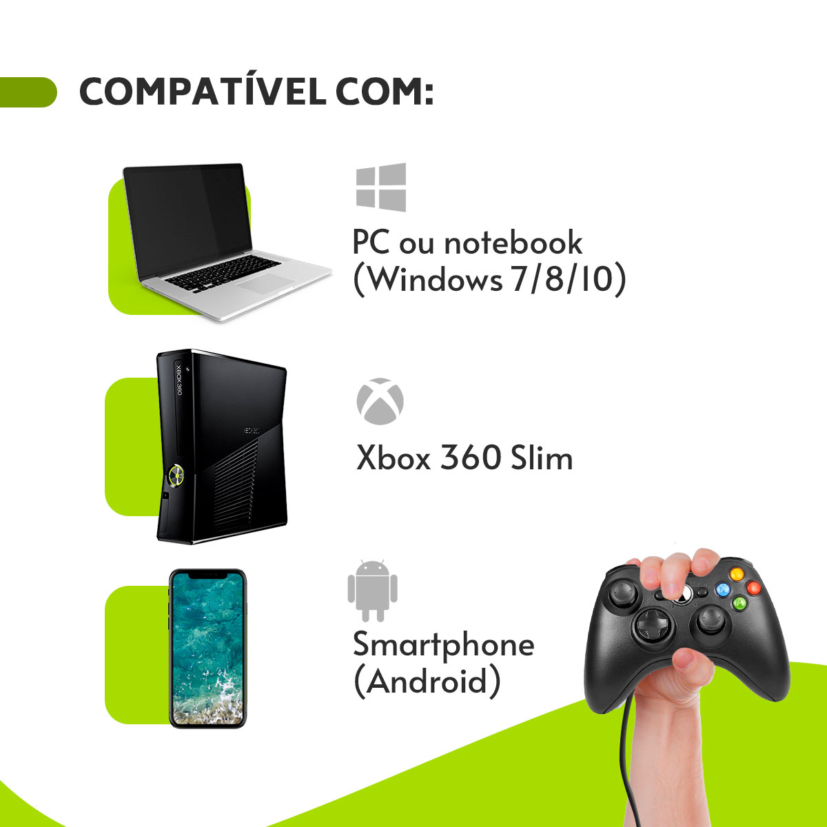 Controle Compatível com Xbox 360 Com Fio Computador Notebook Preto