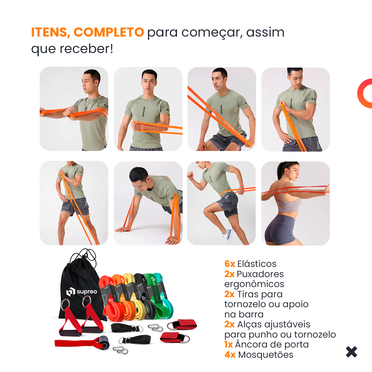 Kit de Elásticos para Exercício Corpo Todo Treino Completo